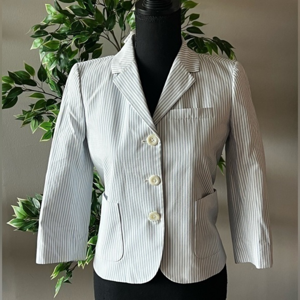 White and blue striped jacket